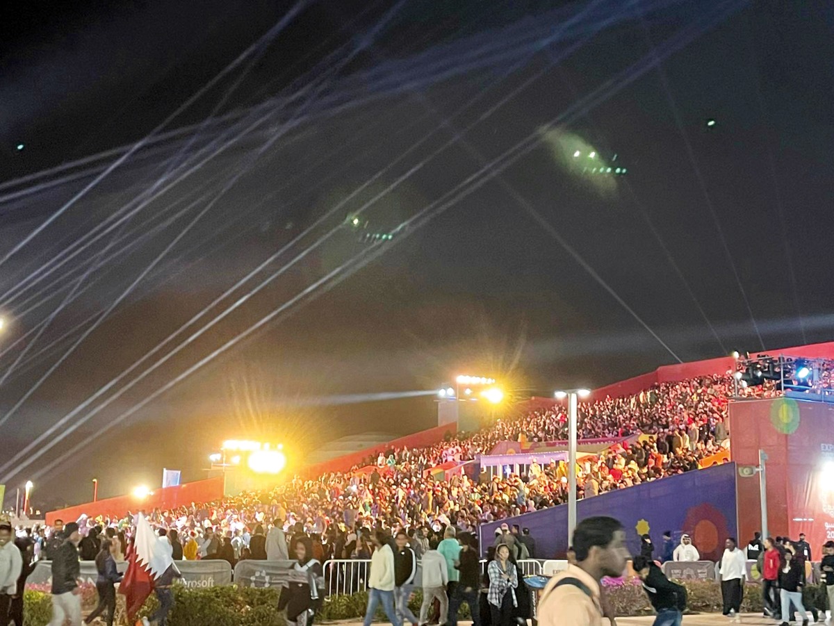 Thousands of people flock the Fan Zone located at the Expo 2023 Doha Cultural Zone during Wednesday’s semi-final match between Qatar and Iran. PIC: Joelyn Baluyut/The Peninsula