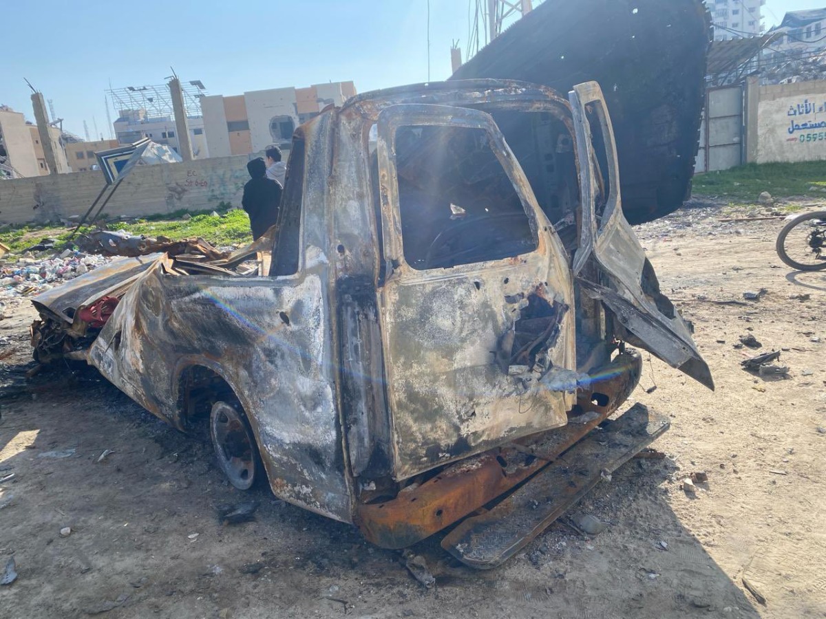 The PRCS ambulance sent to rescue Hind Rajab after being bombed by the Israeli occupation. Pic: PRCS 