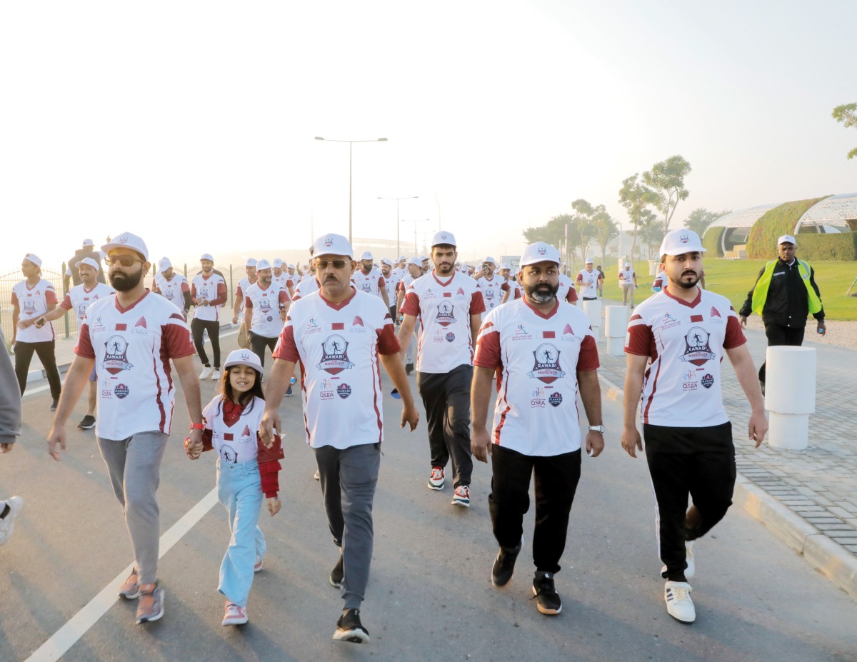 Participants at the Rawabi mini marathon organised to mark National Sport Day.