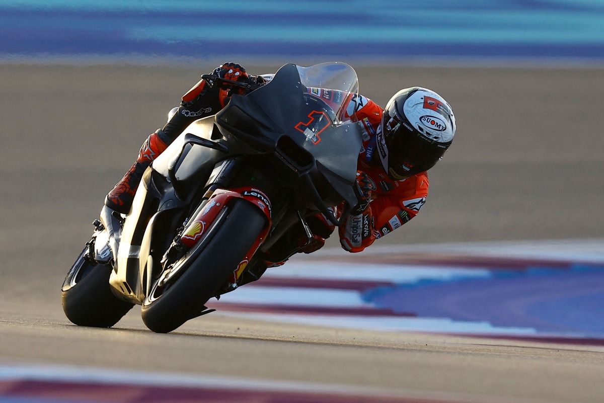 Ducati Lenovo’s Italian rider Francesco Bagnaia in action on the second day of the Qatar MotoGP pre-season Test at the Lusail International Circuit, yesterday. AFP