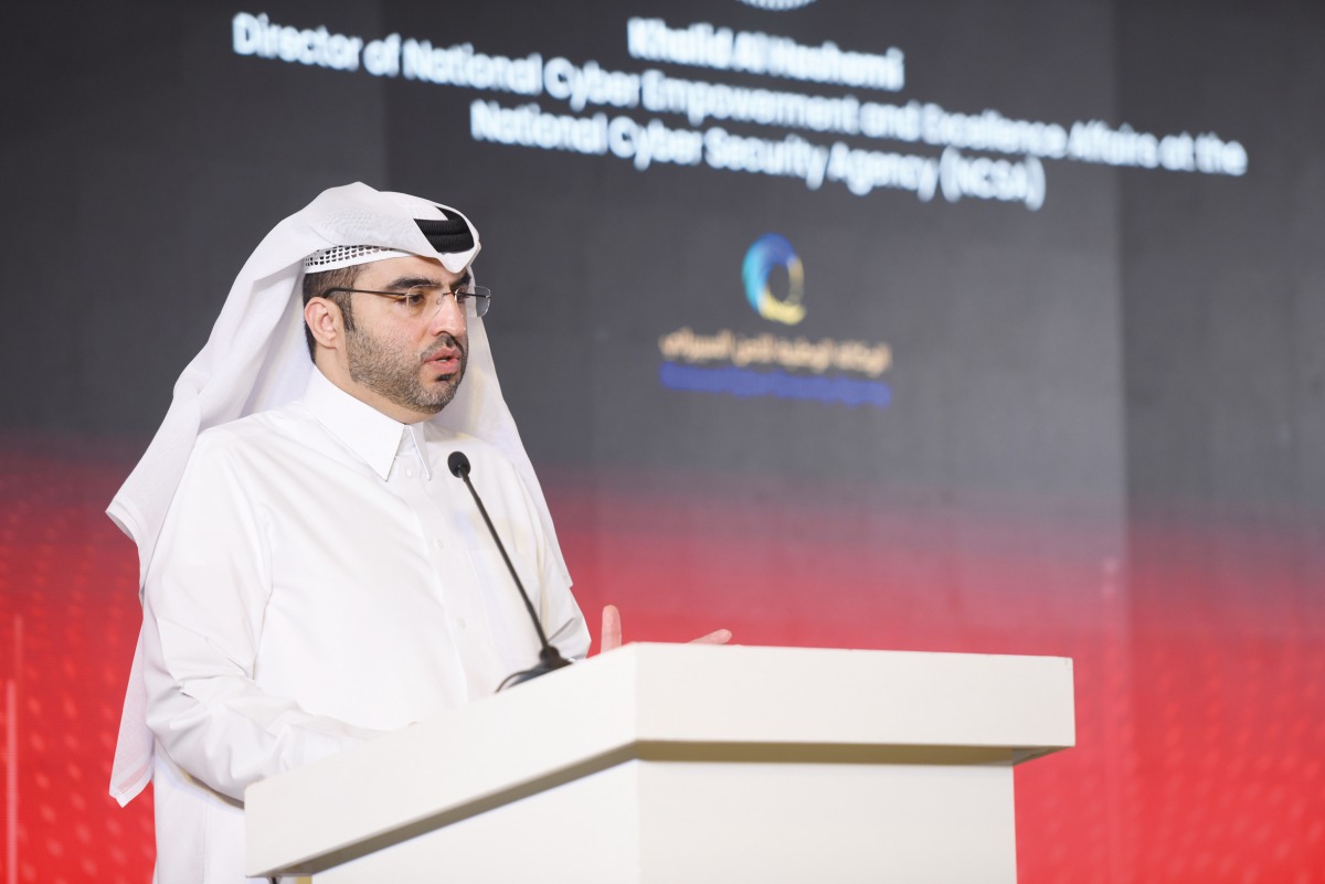 Director of National Cyber Security Enablement and Excellence Affairs at NCSA Khalid Al Hashemi addressing the event, yesterday. PIC: AMR DIAB