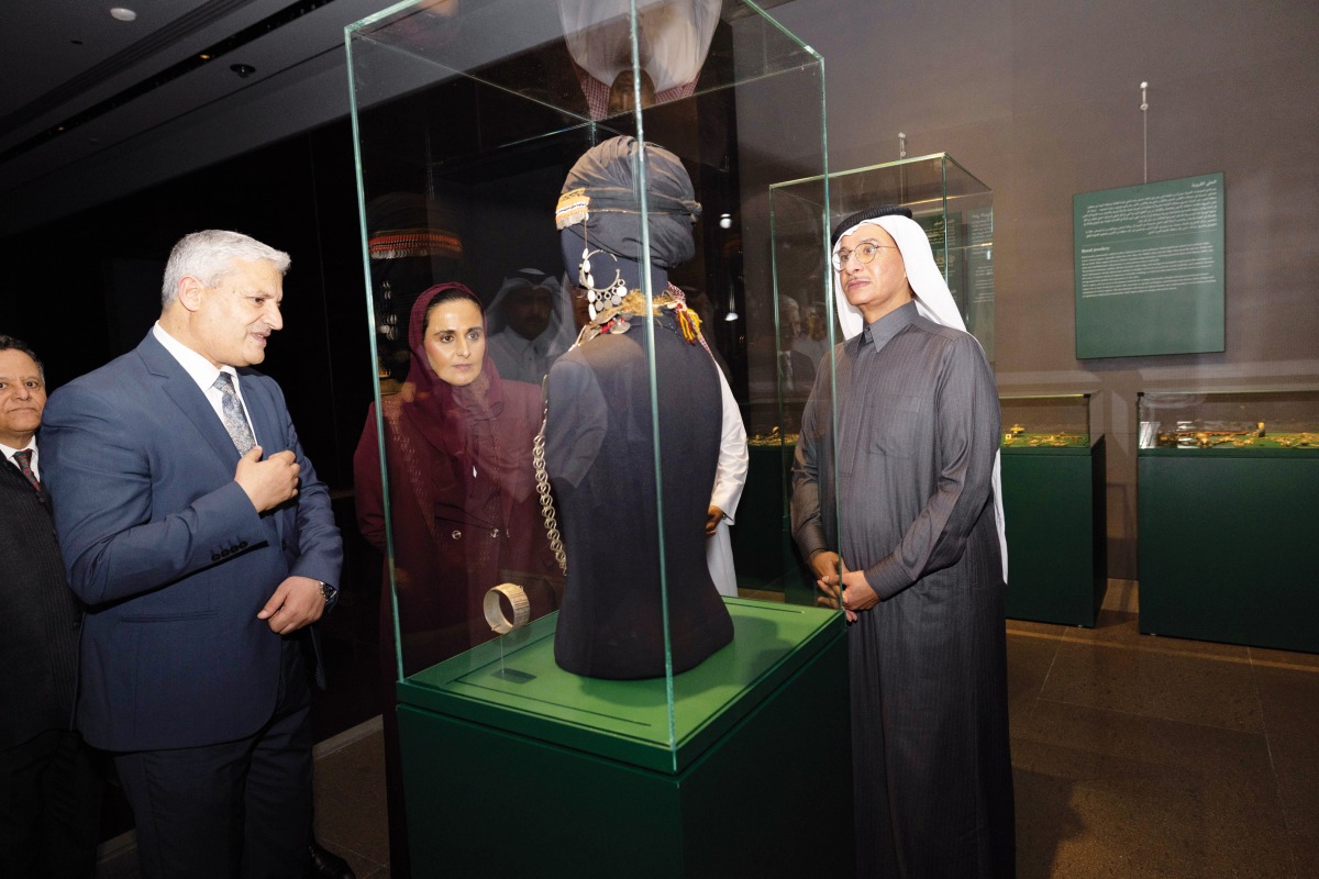 Chairperson Qatar Museums, H E Sheikha Al Mayassa bint Hamad bin Khalifa Al Thani (centre) with other officials during the opening of the exhibit