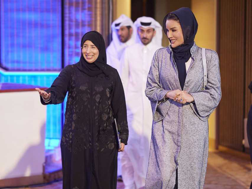 H H Sheikha Moza bint Nasser, Chairperson of Qatar Foundation and H E Dr. Hanan Al Kuwari, Minister of Public Health during the opening of the 2024 Middle East Forum on Quality and Safety in Healthcare at Qatar National Convention Centre yesterday.