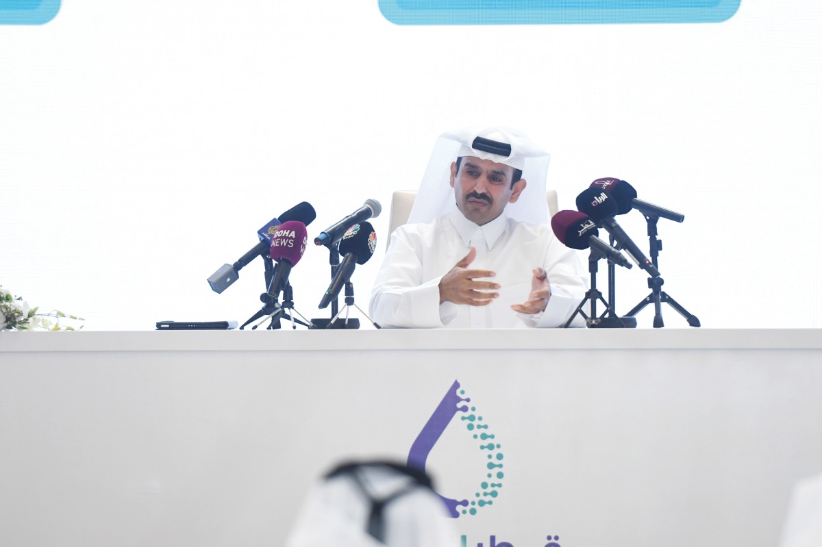 Minister of State for Energy Affairs, President and CEO of QatarEnergy, H E Saad Sherida Al Kaabi addressing the event, yesterday. PIC: AMR DIAB