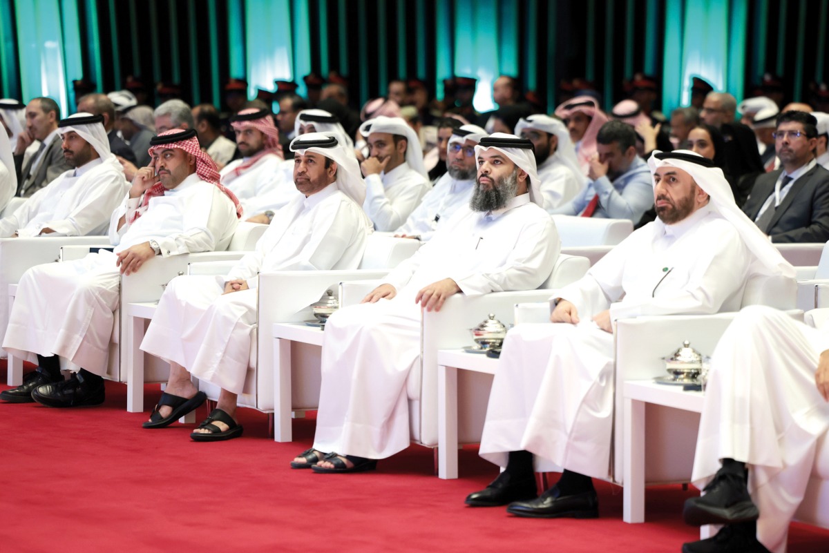 Director General of the General Directorate of Endowments at the Ministry of Endowments and Islamic Affairs, H E Sheikh Dr. Khalid bin Mohammed bin Ghanim Al Thani; Chairman of the Organizing Committee and Vice Chairman of Bait Al-Mashura Finance Consultation Dr. Khalid bin Ibrahim Al Sulaiti; and Chairman of Dukhan Bank Sheikh Mohammed bin Hamad bin Jassim Al Thani with other dignitaries at the 10th Doha Islamic Finance Conference.
