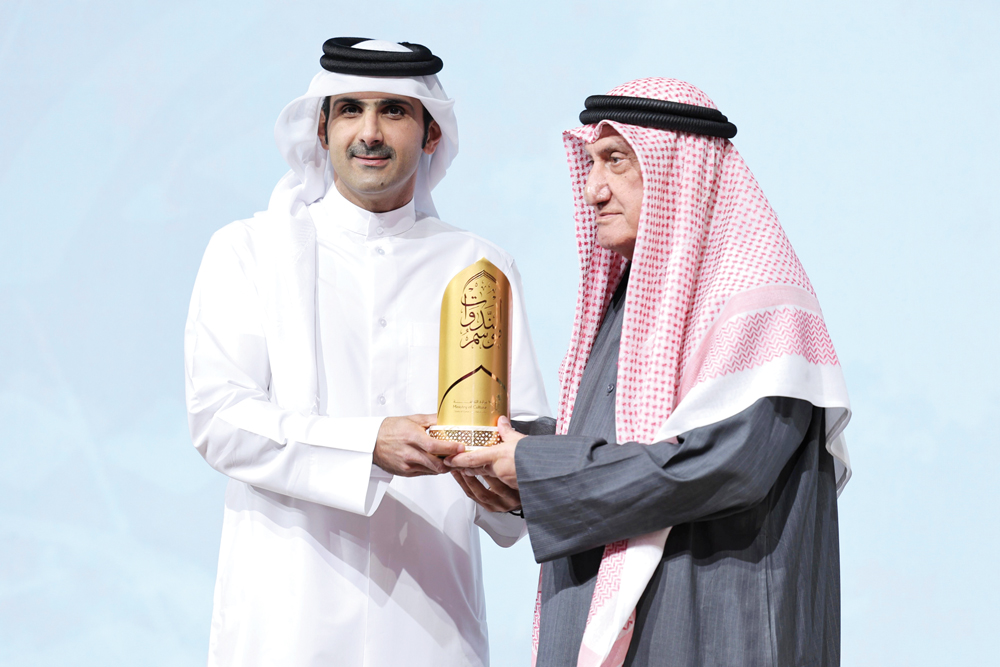 Minister of Culture H E Sheikh Abdulrahman bin Hamad Al Thani with Dr. Hassan Al Nama.