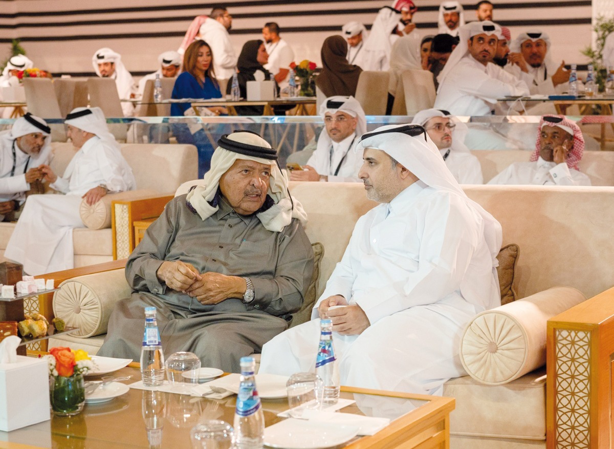 Minister of Environment and Climate Change H E Dr. Abdullah bin Abdulaziz bin Turki Al Subaie and H E Sheikh Faisal bin Qassim Al Thani during the opening of Ramadan Beach Volleyball Championship in Aspire Park yesterday.