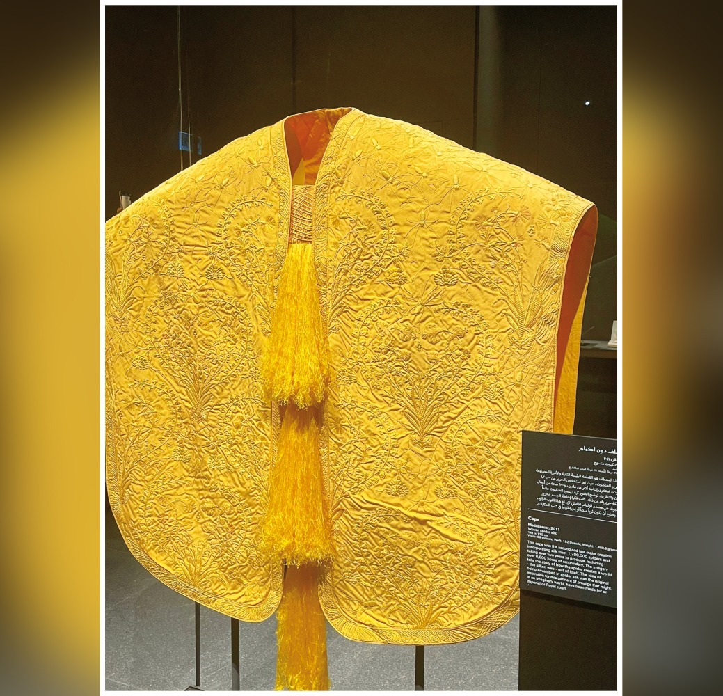 This cape incorporates silk from 1.2 million spiders. It took more than two years to produce, including over 6,000 hours of embroidery. 
PIC: Joelyn Baluyut/The Peninsula
