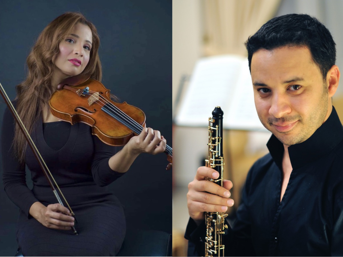 Shaza Oweda, violin (left) and Mohamed Ibrahim Saleh, oboe