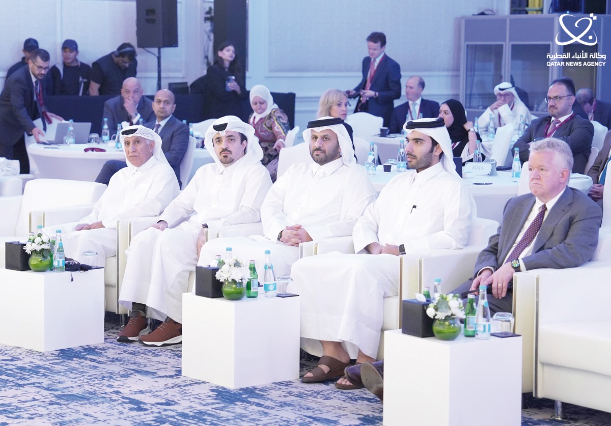 Assistant Governor of QCB and Chairman of Board of Edaa, H E Sheikh Ahmed bin Khalid Al Thani; Edaa’s CEO, Sheikh Saif bin Abdulla Al Thani with other officials during the forum, yesterday.