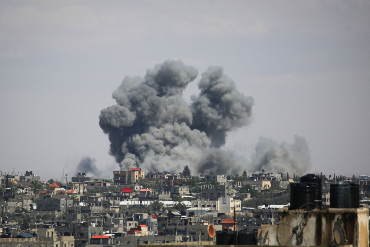 A picture taken on May 6, 2024 shows smoke billowing following bombardment east of rafah in the southern Gaza Strip. (Photo by AFP)
