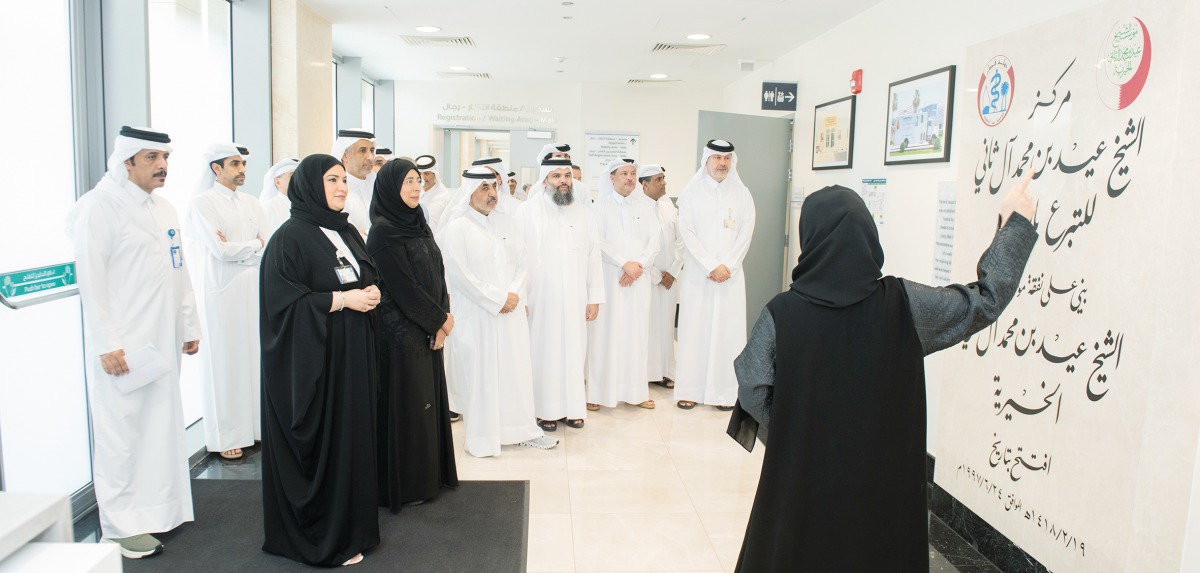 Minister for Public Health H E Dr. Hanan Mohamed Al Kuwari, Minister of State for Interior Affairs 
H E Sheikh Abdulaziz bin Faisal Al Thani with other dignitaries and officials touring the new Qatar National Blood Donation Center at Hamad Medical Corporation. 