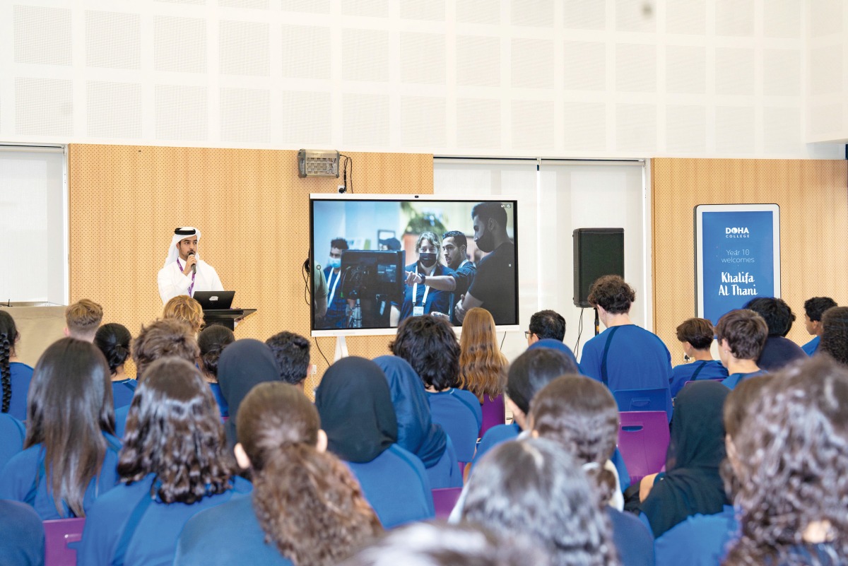 Khalifa Al Thani motivating the students to pursue their passions at Doha College.