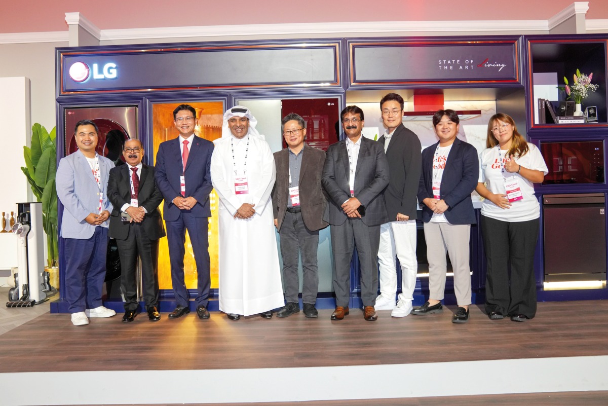 LG Electronics officials pose for a group photo during the event at The Ned Doha, recently.