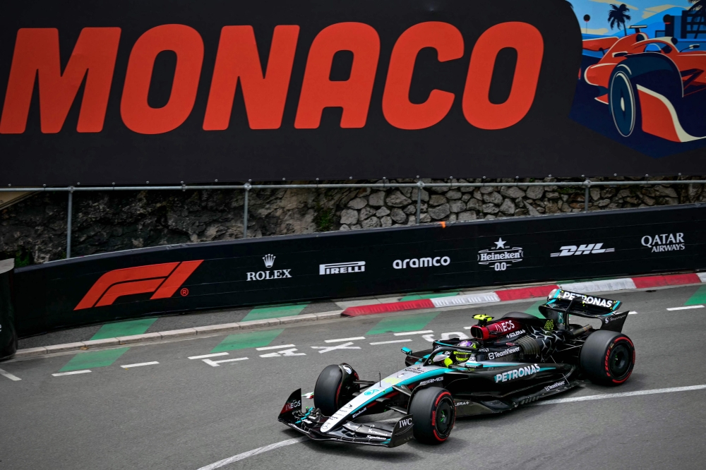 Mercedes' British driver Lewis Hamilton drives during the first practice session of the Formula One Monaco Grand Prix on May 24, 2024 at the Circuit de Monaco, two days ahead of the race. (Photo by ANDREJ ISAKOVIC / AFP)