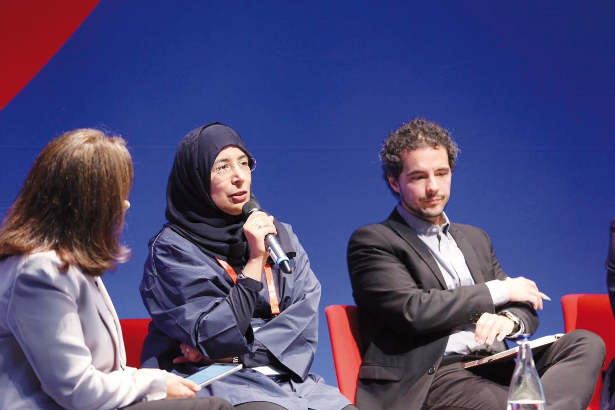 Minister of Public Health H E Dr. Hanan Mohamed Al Kuwari speaking at the panel discussion.