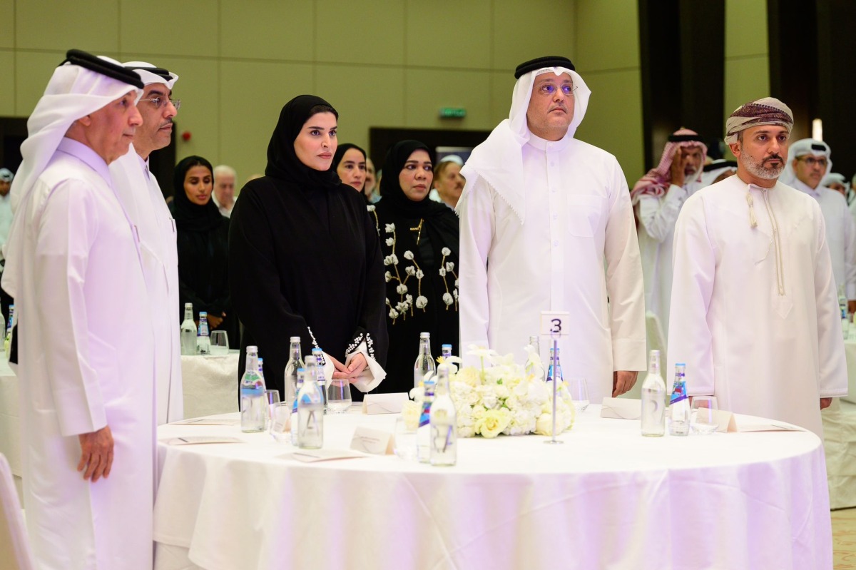 Minister of Labour H E Dr. Ali bin Smaikh Al Marri (second left), Minister of Communications and Information Technology H E Mohammed bin Ali Al Mannai (second right), Minister of Social Development and Family H E Mariam bint Ali bin Nasser Al Misnad (third left), Minister of State for Foreign Affairs H E Sultan bin Saad Al Muraikhi (first left), and other officials during the event.