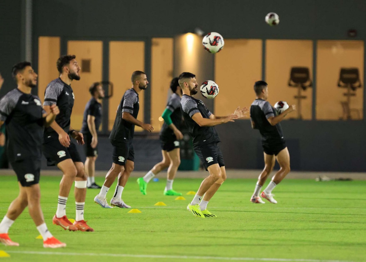 Palestine players in action during a training session in Doha. PIC: PFA