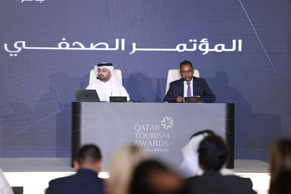 Acting Chief of the Tourism Development Sector at Qatar Tourism Omar Al Jaber (left) and Director of Technical Cooperation and Silk Road, UN Tourism Jaime I Mayaki during the press conference.