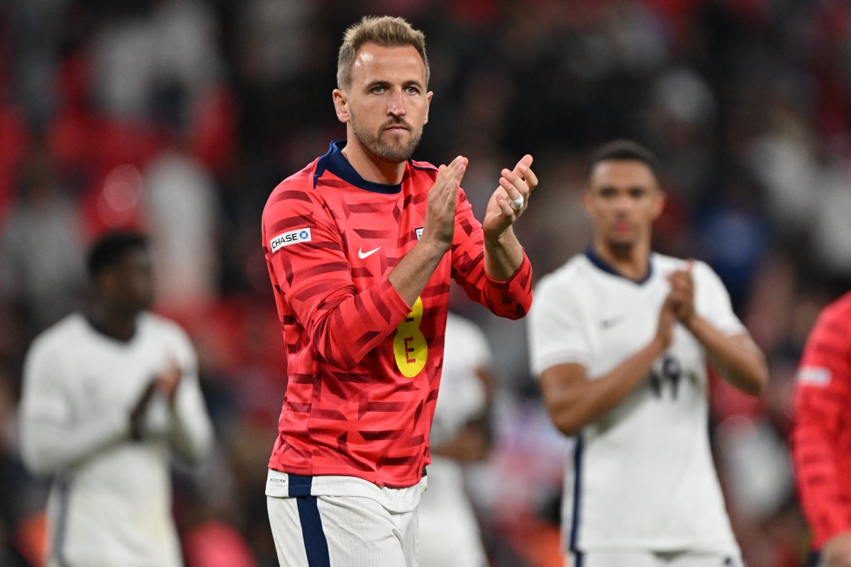 England's striker #09 Harry Kane applauds fans on the pitch after the International friendly football match between England and Iceland at Wembley Stadium in London on June 7, 2024. Photo by Glyn KIRK / AFP