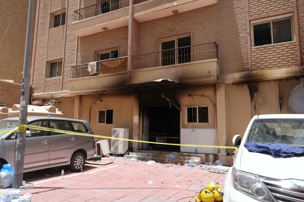 The building which was engulfed by fire, in Kuwait City, on June 12, 2024. (Photo by Yasser Al-Zayyat / AFP)