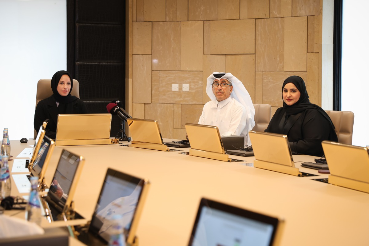 Minister of Education and Higher Education H E Buthaina bint Ali Al Jabr Al Nuaimi with other officials approving the results of secondary school certificate final exams.