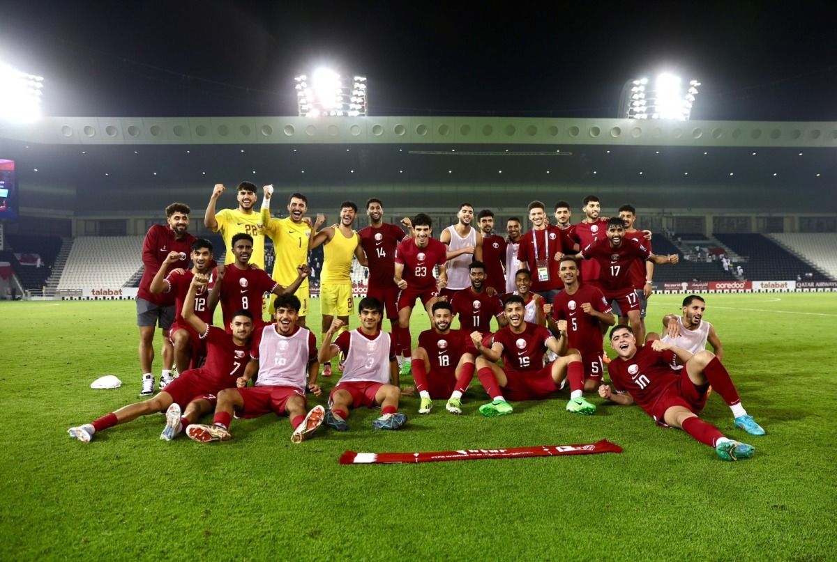 Qatar players celebrate after beating India in their last group match in second round of World Cup Qualifiers, in this June 11, 2024 file photo.