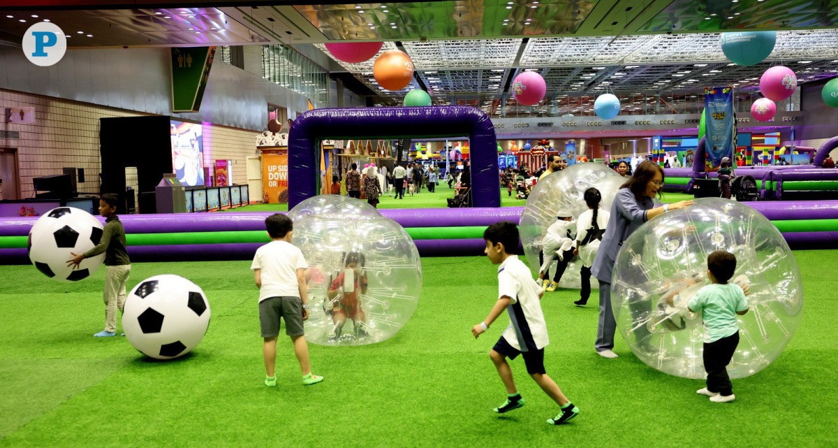 Children engaging in one of the activities at the  Inflata City, yesterday.  Pic: Rajan Vadakkemuriyil / The Peninsula 