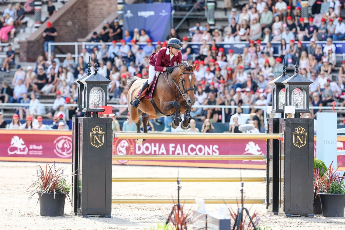 A Doha Falcons rider in action during the Global Champions League Stockholm event.