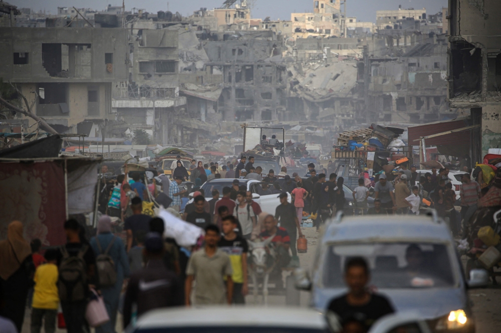 Displaced Palestinians from areas in east Khan Yunis arrive to the city as they flee Israel Hamas war on July 2, 2024. (Photo by Eyad Baba / AFP)