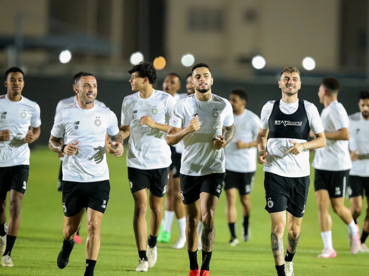 Al Sadd players during a training session in Doha, yesterday.