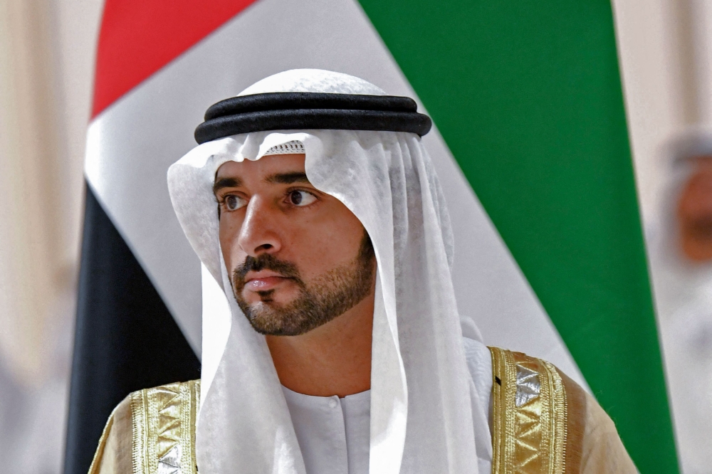 (Files) This handout picture provided by the UAE Ministry of Presidential Affairs on June 6, 2019 shows Dubai's Crown Prince Sheikh Hamdan bin Mohammed Al-Maktoum on his wedding day in Dubai. (Photo by UAE's Ministry of Presidential Affairs / AFP) 