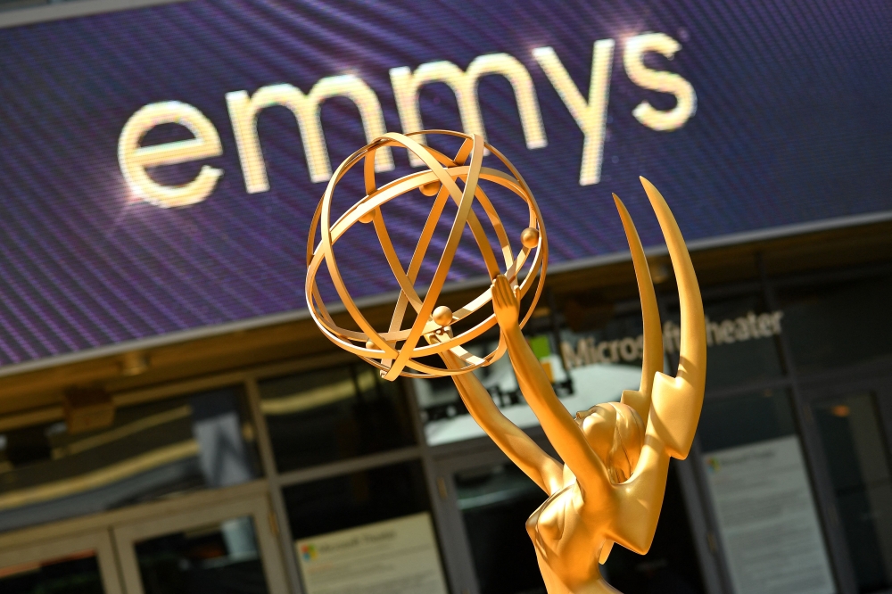 File: An Emmy statue is seen on the red carpet ahead of the 74th Emmy Awards at the Microsoft Theater in Los Angeles, California, on September 12, 2022. (Photo by Chris Delmas / AFP)