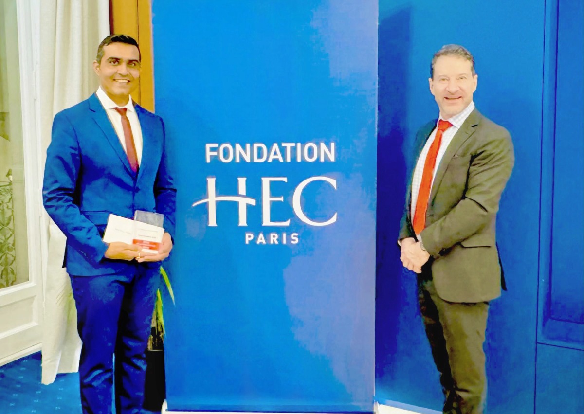 Sanjay Chowdhary with Dr. Pablo Martin de Holan, Dean of HEC Paris in Qatar.