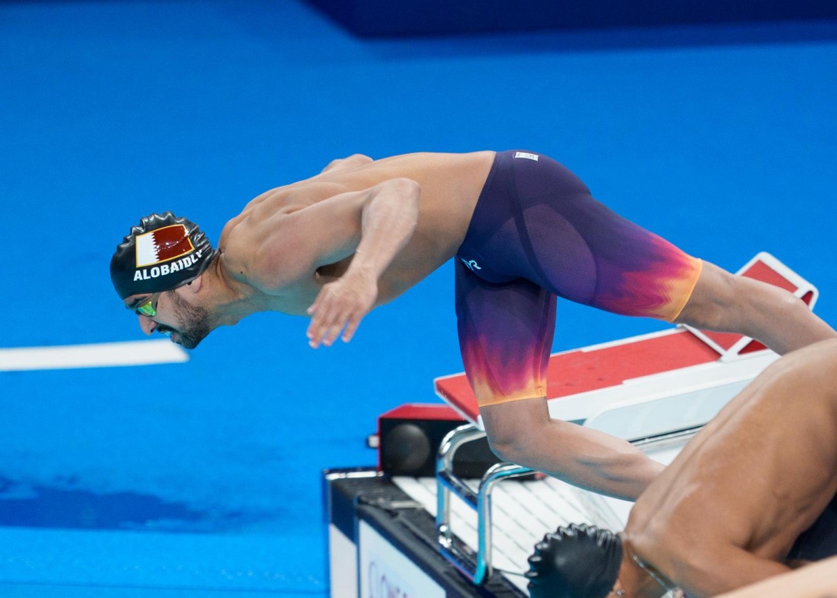 Qatari swimmer Abdulaziz Al Obaidly in action during the Paris 2024 Olympic Games