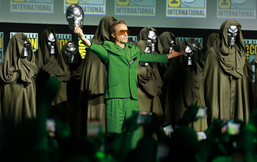 Robert Downey Jr. speaks onstage at the Marvel Studios Panel during 2024 Comic-Con International on July 27, 2024 in San Diego, California. Matt Winkelmeyer/Getty Images/AFP 