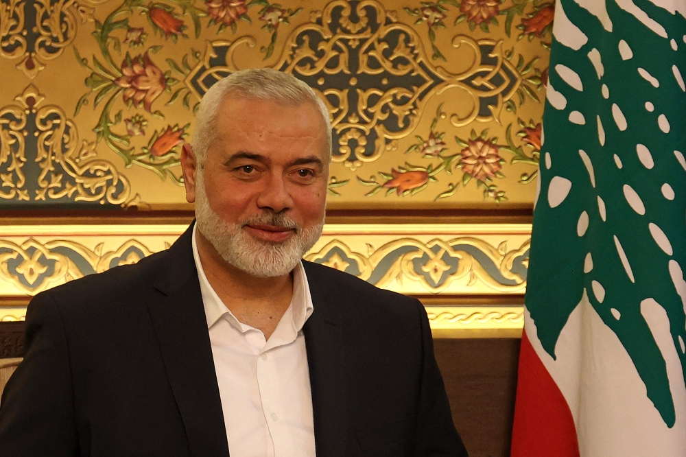 (Files) Hamas leader Ismail Haniyeh in Beirut on June 22, 2022. (Photo by Anwar Amro / AFP)
 