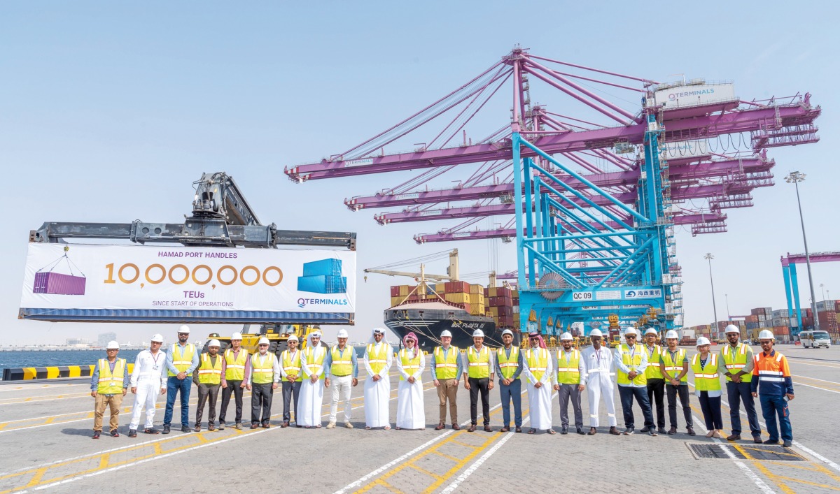 QTerminals officials celebrating the milestone at Hamad Port.