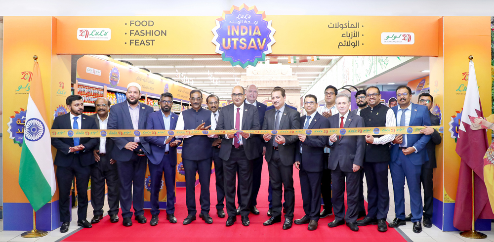 Ambassador of India to Qatar H E Vipul with Lulu officials and guests inaugurating ‘India Utsav’ in celebration of the 78th Indian Independence Day. 