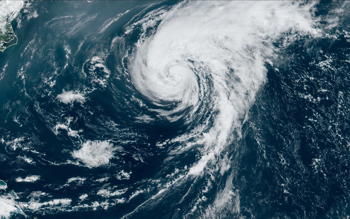 This satellite image obtained from the National Oceanic and Atmospheric Administration shows Hurricane Ernesto at 14:50 Zulu on August 17, 2024. Photo by Handout / NOAA/GOES / AFP.