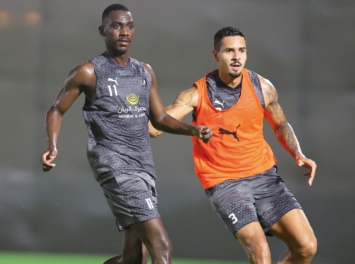 Al Duhail's Almoez Ali (left) attends team's training session yesterday. 