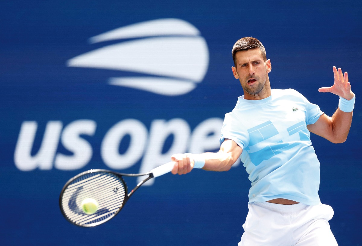 Novak Djokovic of Serbia practises ahead of the US Open at USTA Billie Jean King National Tennis Center in New York City.