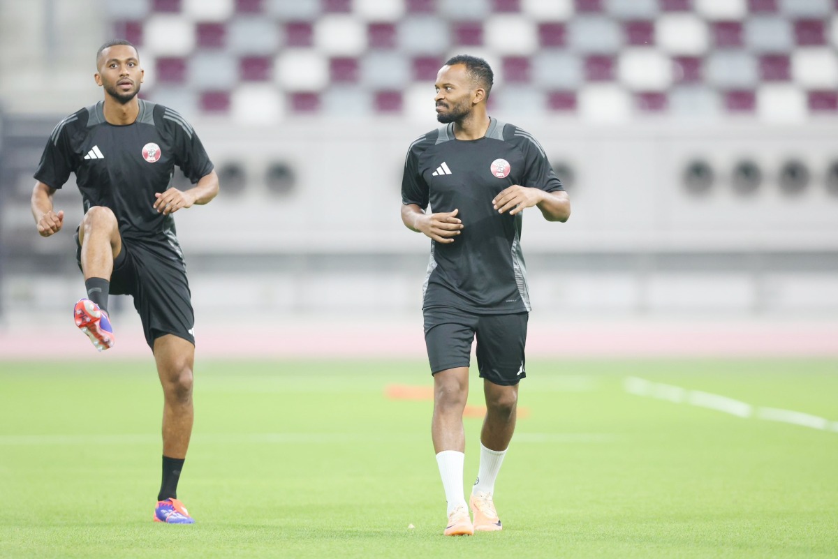 Qatar players in action during a training session at the Khalifa International Stadium. 