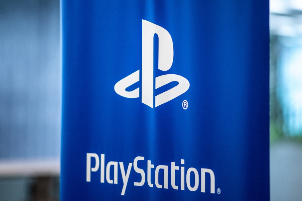 This picture taken on August 29, 2024 shows the logo for PlayStation during a media event by the Team Asobi studio at the offices Sony Interactive Entertainment in Tokyo. Photo by Philip FONG / AFP