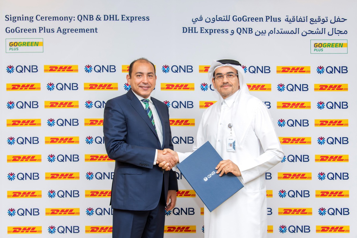 Yousef Ali Al Darwish, Senior Executive Vice President - QNB Group Projects & General Services Division and Ahmed Elfangary, Country Manager, DHL Express Qatar during the agreement signing.