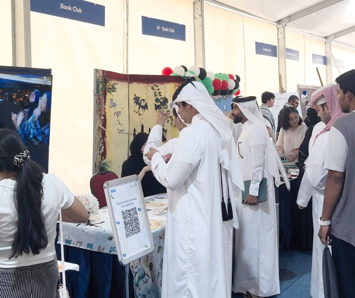 Students visit the booths at  UDST's Clubs Festival.