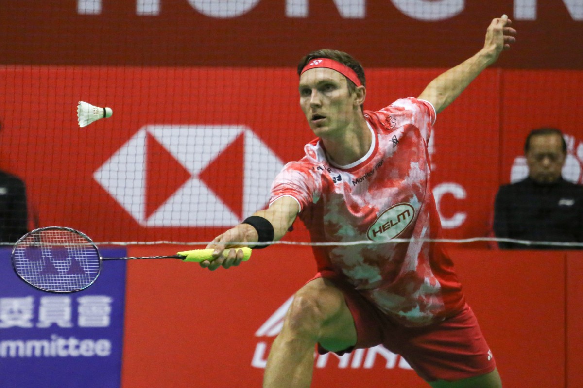 Denmark's Viktor Axelsen hits a return against China’s Lei Lanxi during the men's singles final at the Hong Kong Open badminton tournament on September 15, 2024. Photo by Holmes CHAN / AFP.