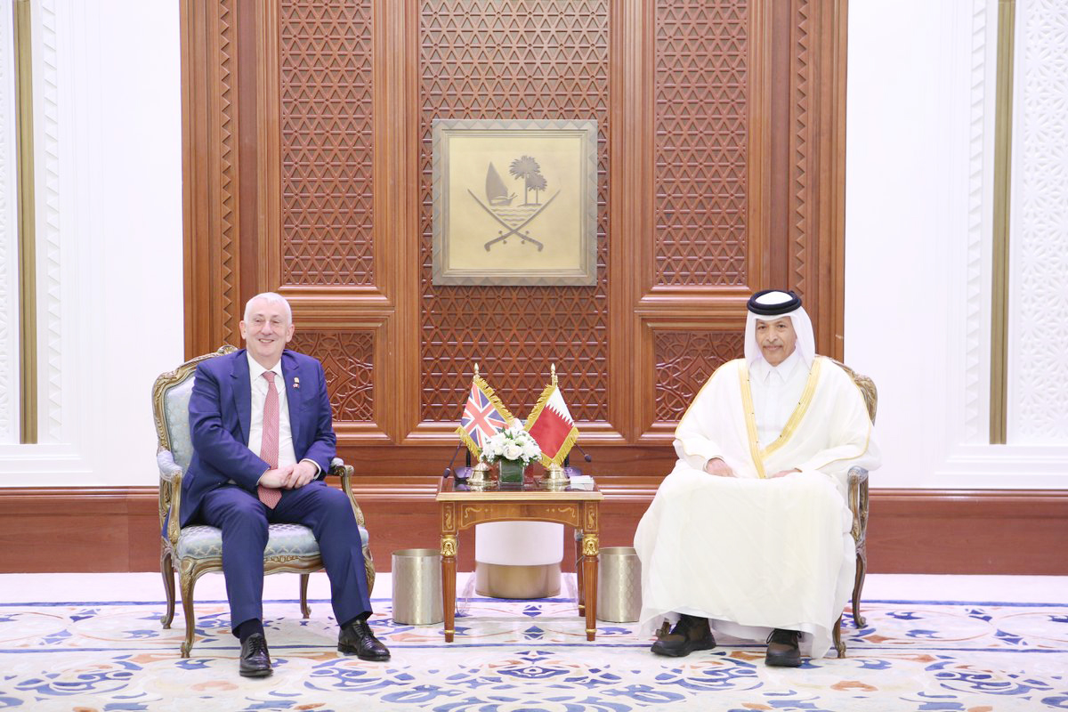 Speaker of the Shura Council H E Hassan bin Abdulla Al Ghanim meeting Speaker of the House of Commons of the British Parliament H E Lindsay Hoyle yesterday.
