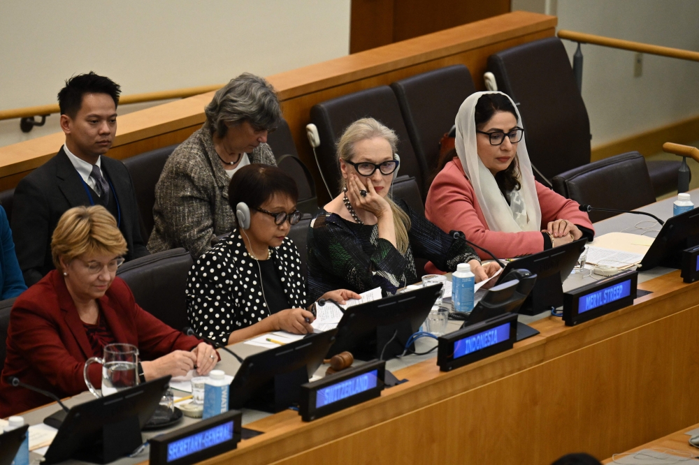 US actress Meryl Streep (2R) attends an event on “The Inclusion of Women in the Future of Afghanistan” on the sidelines of the United Nations General Assembly on September 23, 2024. (Photo by Angela Weiss / AFP)