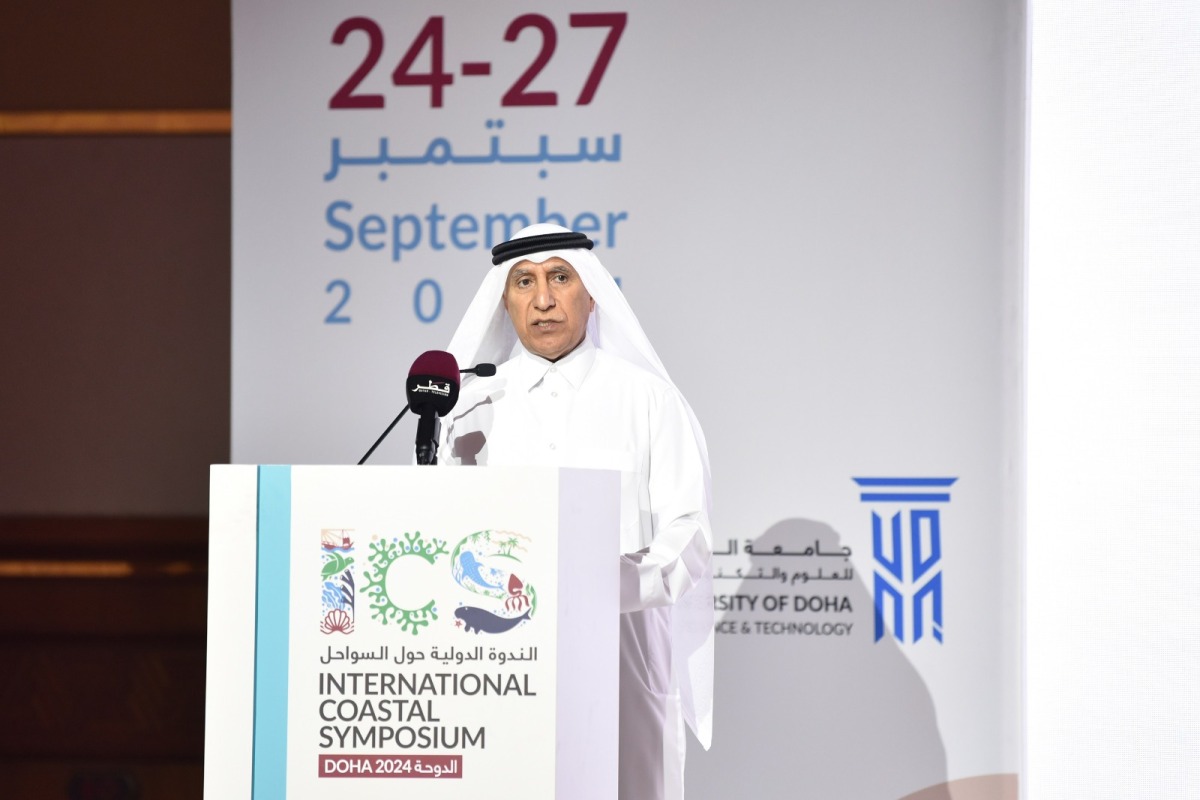 UDST President Dr. Salem Al Naemi speaking during the inaugural session at the 17th edition of the International Coastal Symposium. 